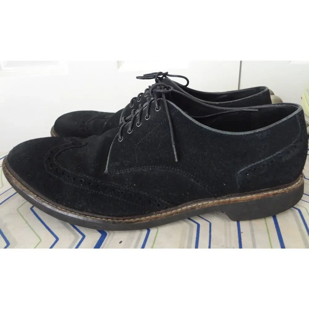 Cole Haan Black Suede Leather Oxfords Wingtip Men 12 Brogue Business Casual Work